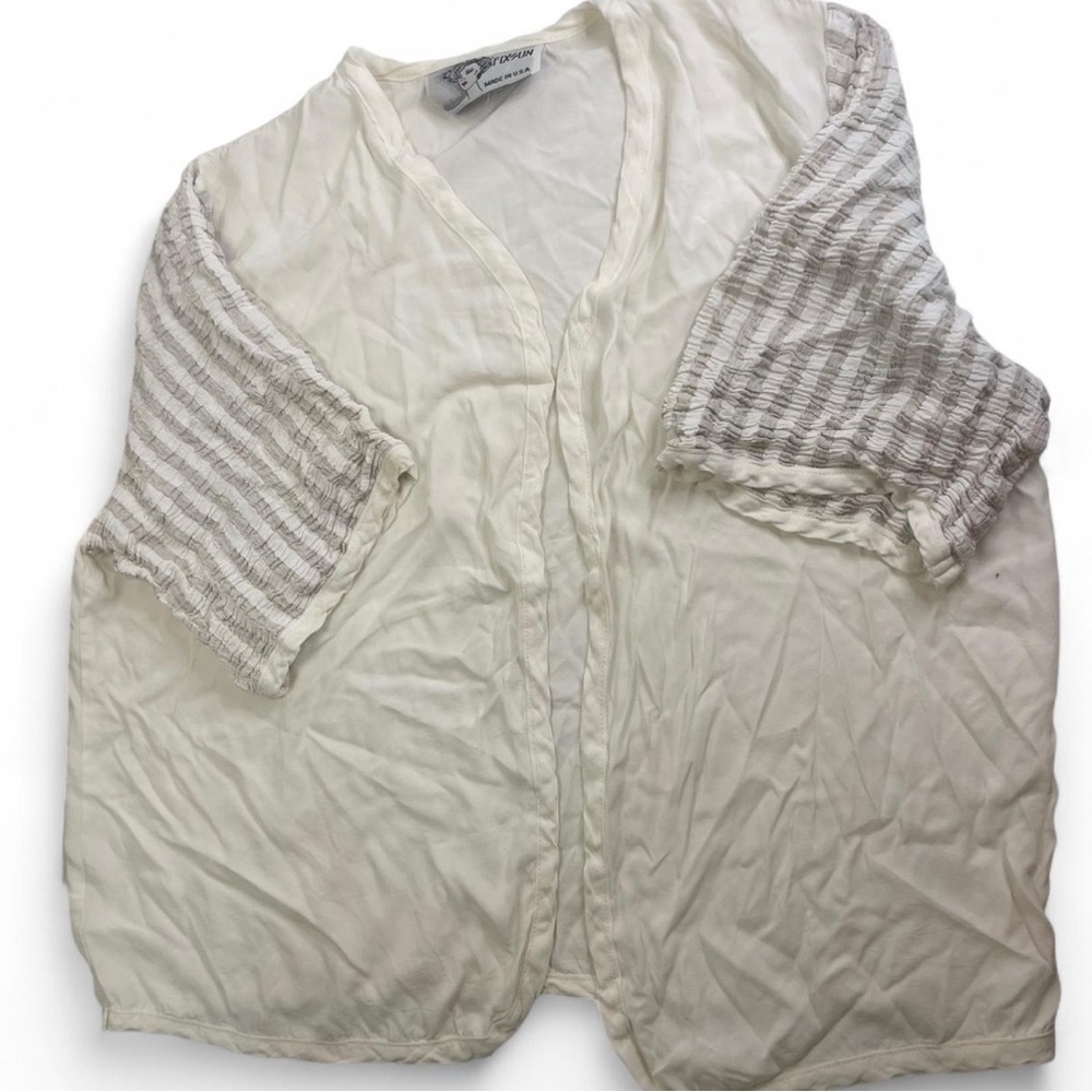 Vintage Cream Blouse with Gray Striped Sleeves